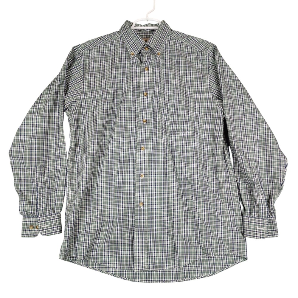 LL Bean Traditional Fit Plaid Button Down Shirt Long Sleeve Men M-REG Green Blue